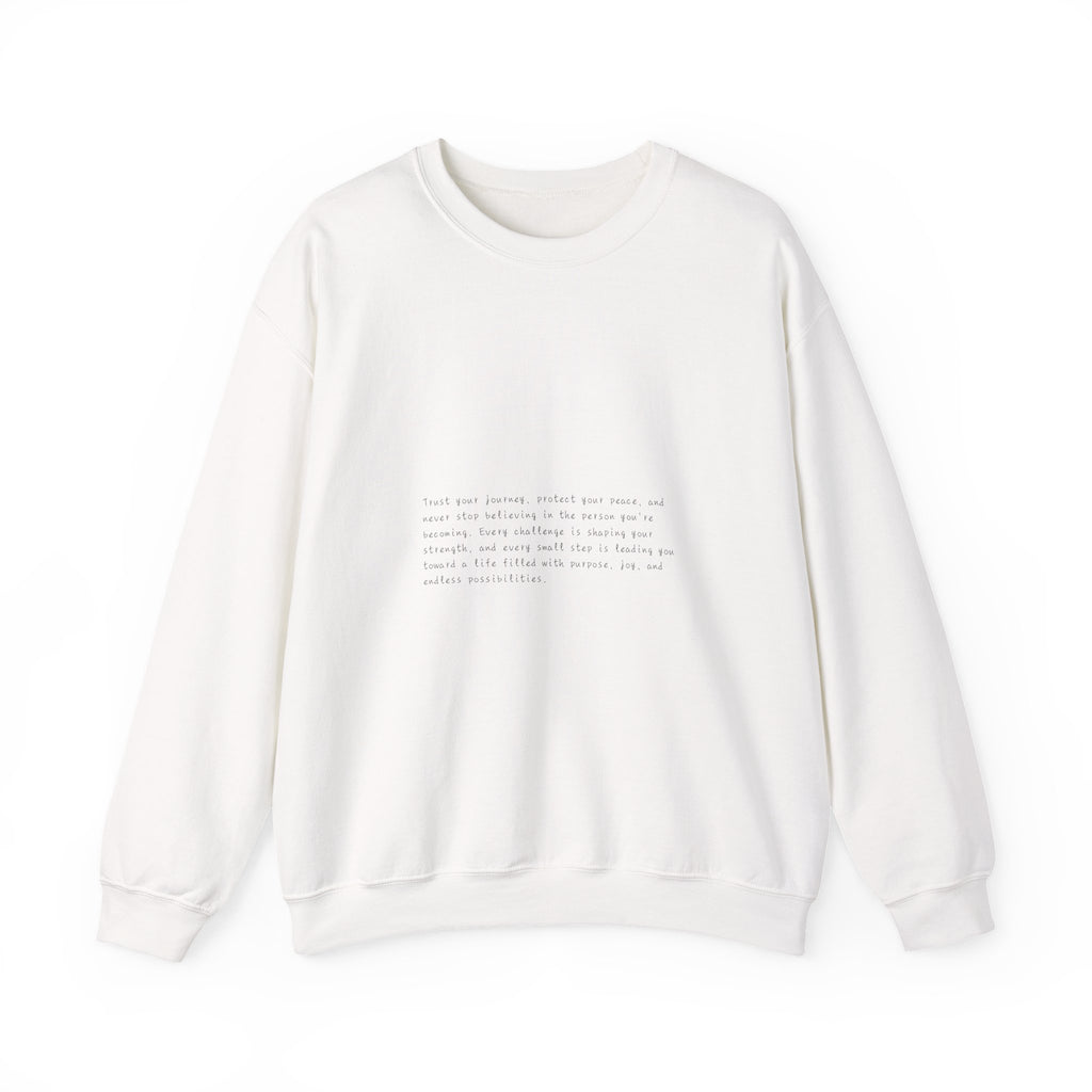 Minimalist White Crewneck Sweatshirt — Tiny Center Text Design