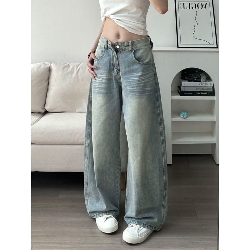 Embroidered high waist wide leg jeans