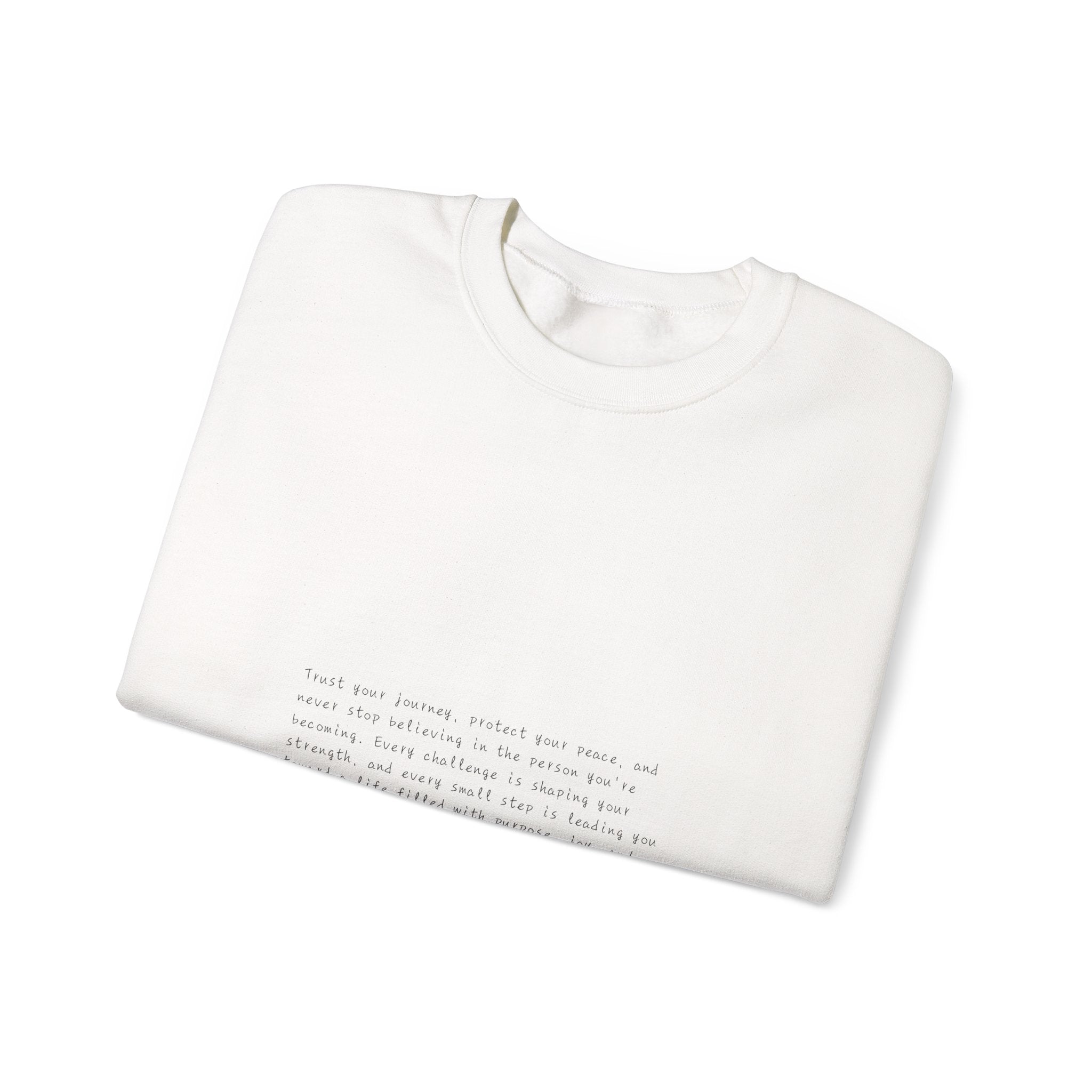 Minimalist White Crewneck Sweatshirt — Tiny Center Text Design