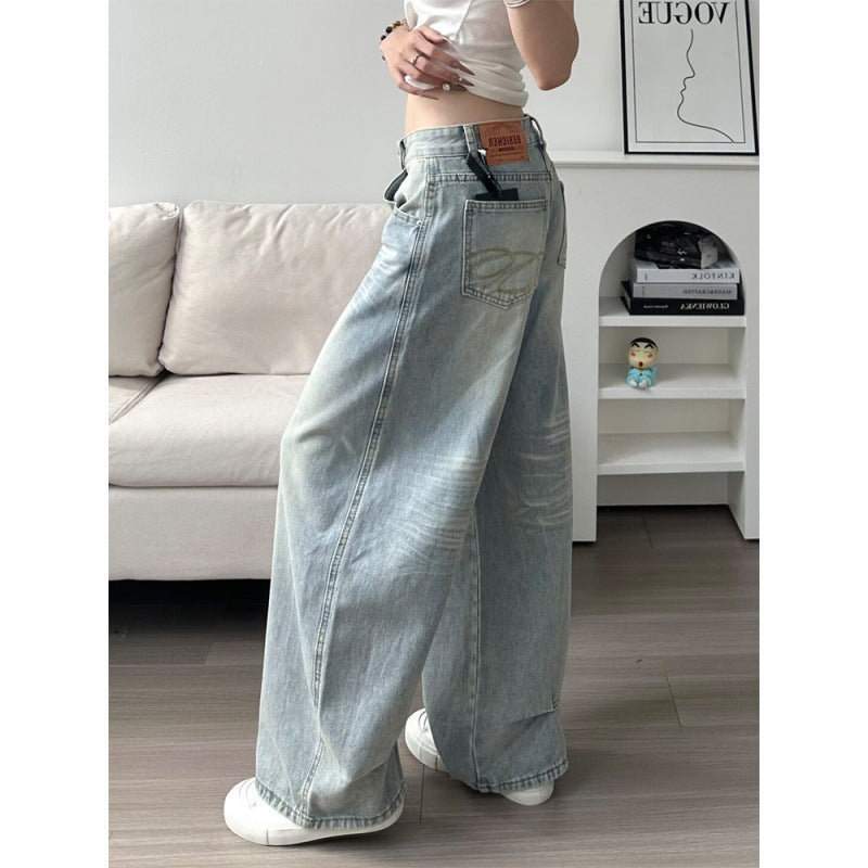 Embroidered high waist wide leg jeans