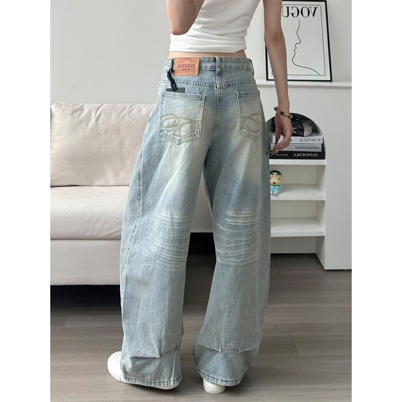 Embroidered high waist wide leg jeans