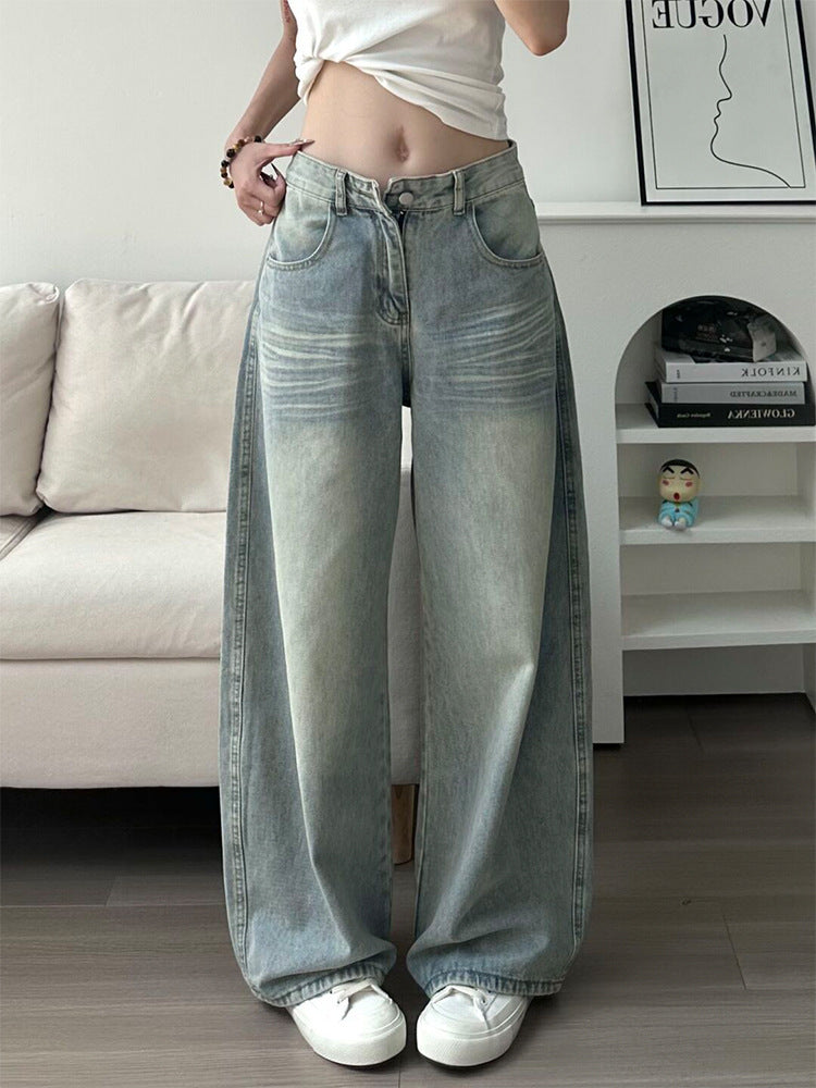 Embroidered high waist wide leg jeans