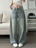Embroidered high waist wide leg jeans